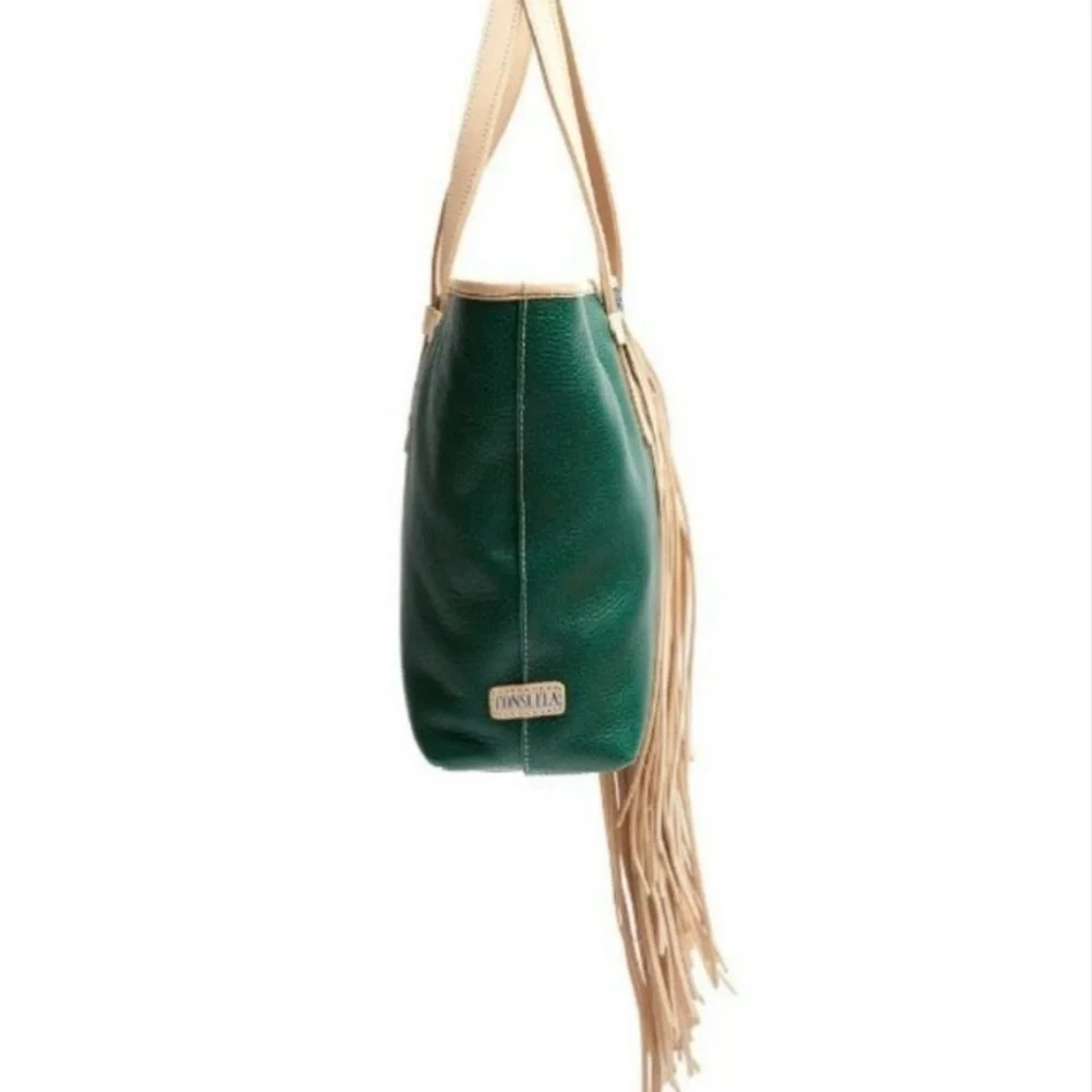 CONSUELA Wilder Breezy East West Tote Green Leather Fringe Retired RARE HTF NWOT - Picture 10 of 13